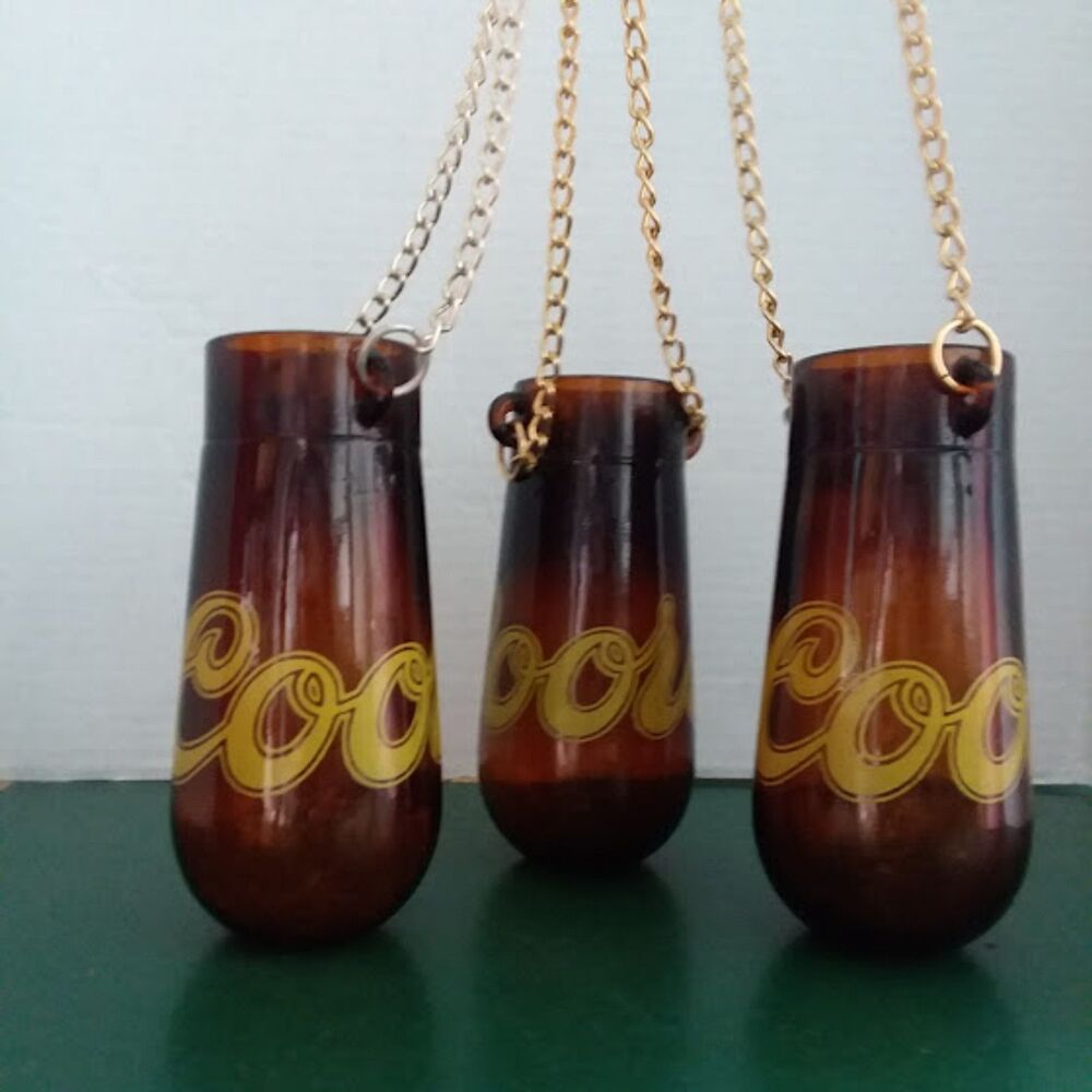 RARE Set of 3 Coors Amber Glass Hanging candle holders with chain Chandalier - Picture 4 of 7